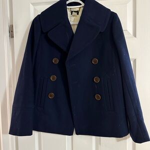 J. Crew Dark Blue Pea Coat with Brown Buttons
